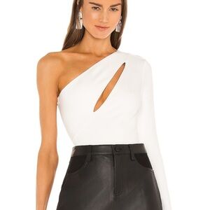 NBD Aaliyah White One-Shoulder Bodysuit